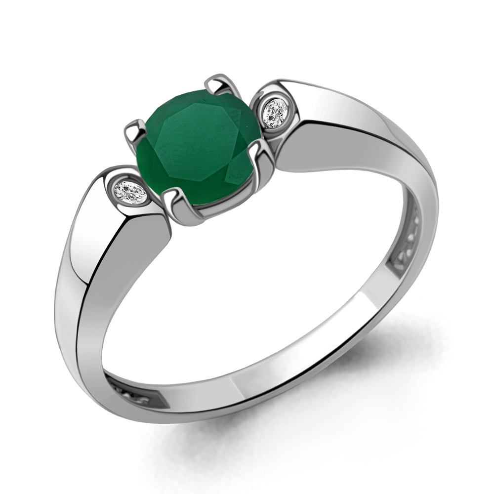 6982009А Кольцо из Серебра с агатом, фианитами