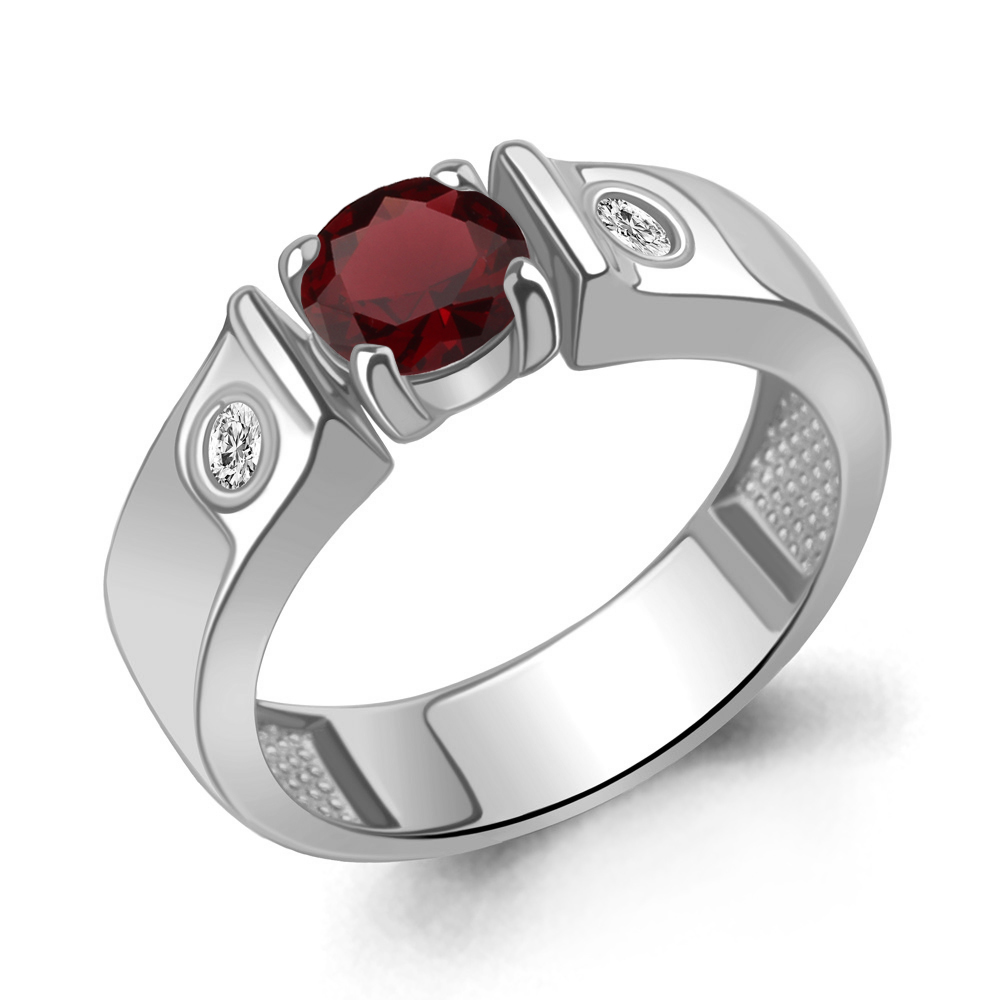 6982103А Кольцо из Серебра с гранатом, фианитами