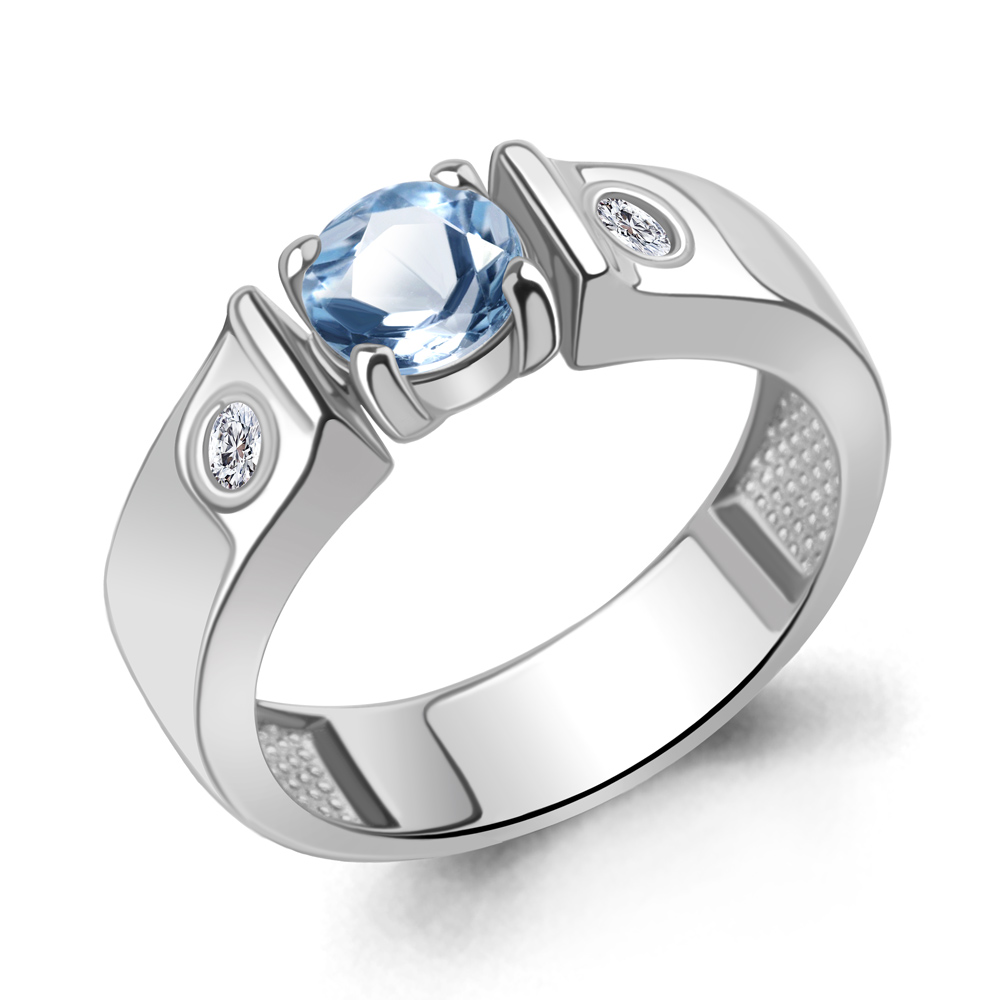 6982105А Кольцо из Серебра с топазом свисс блю, фианитами