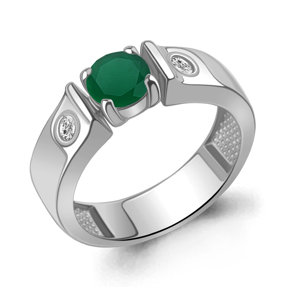 6982109А Кольцо из Серебра с агатом, фианитами