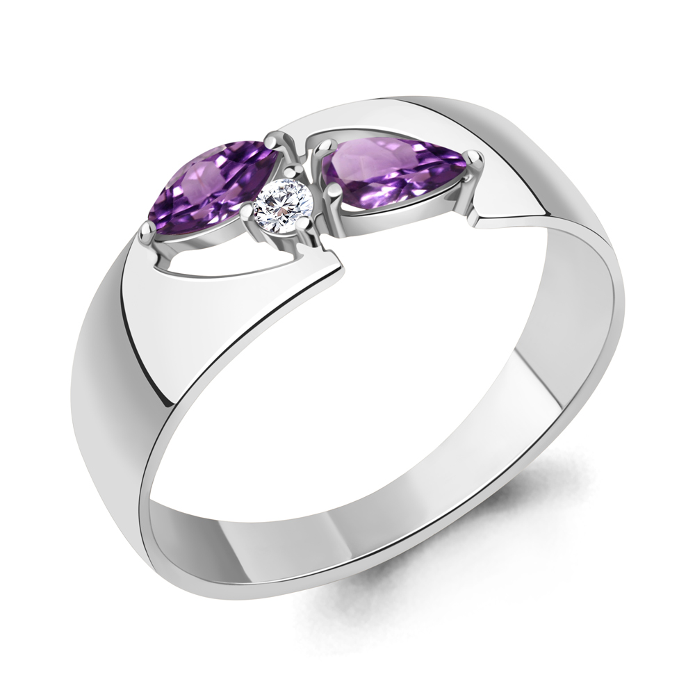 6983004А Кольцо из Серебра с аметистами, фианитом