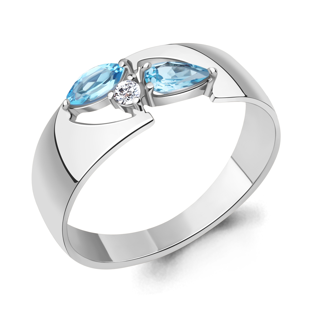 6983005А Кольцо из Серебра с топазами свисс блю, фианитом
