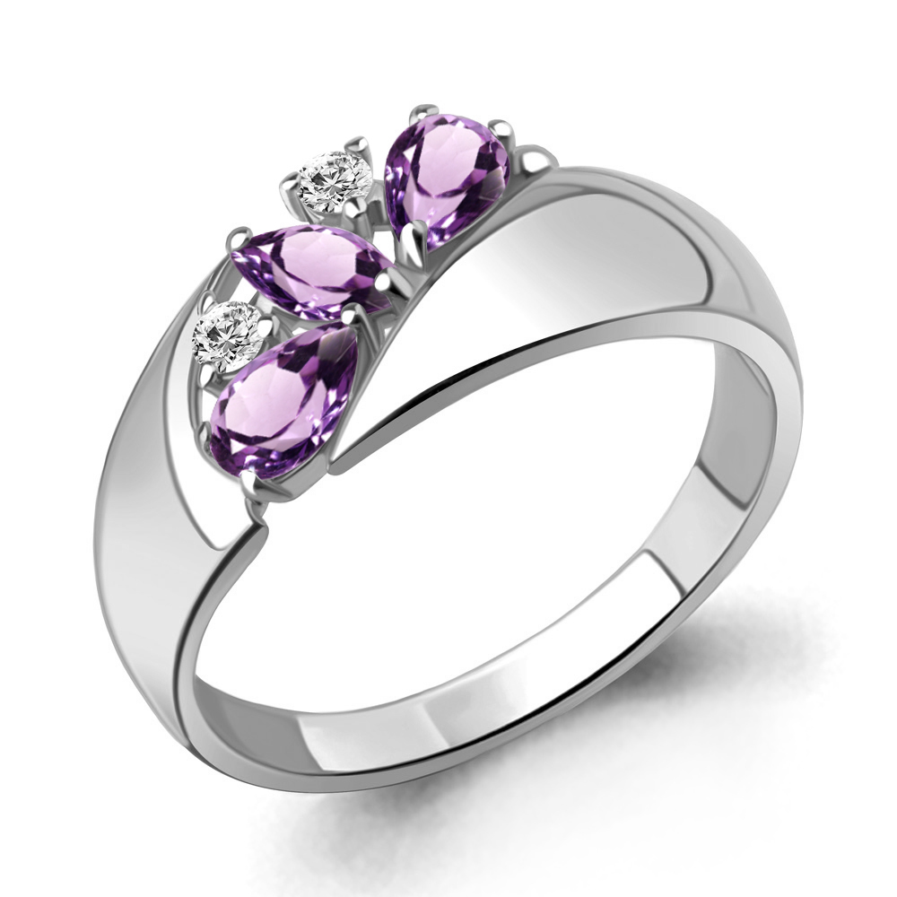 6983304А Кольцо из Серебра с аметистами, фианитами