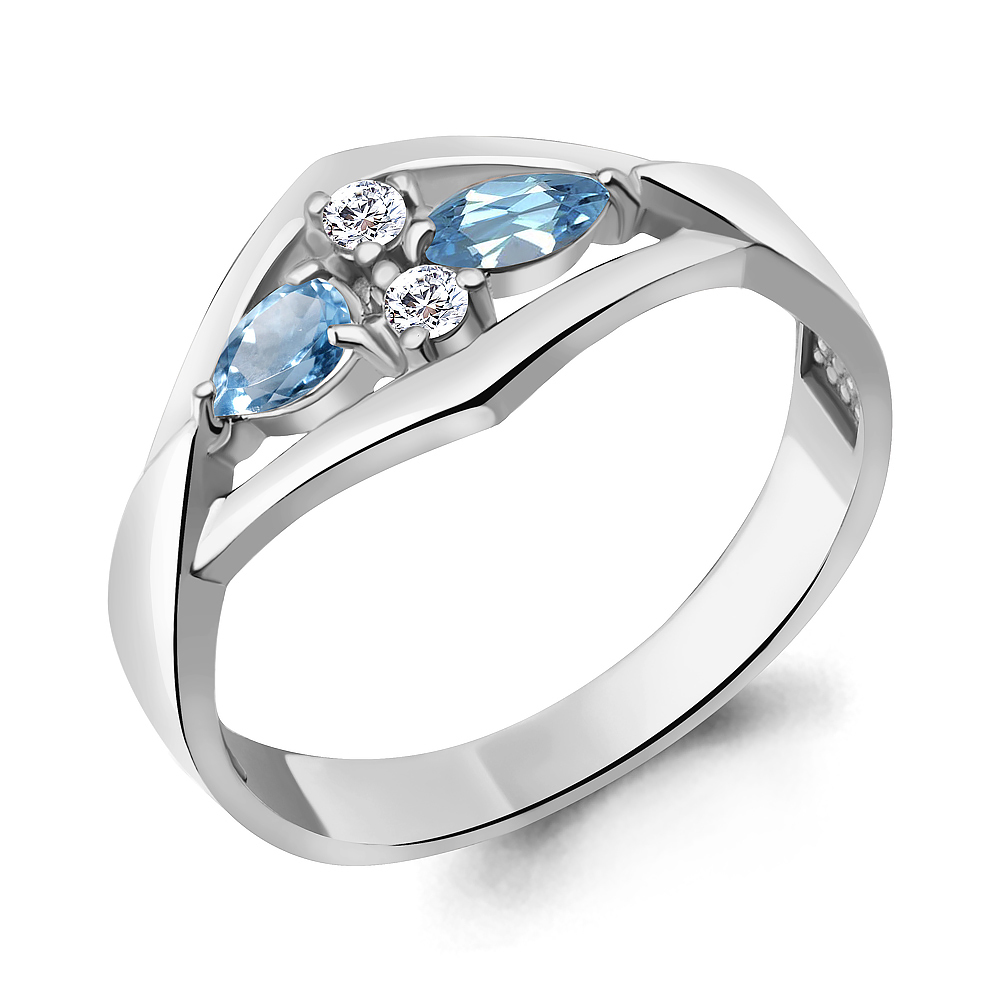 6983405А Кольцо из Серебра с топазами свисс блю, фианитами