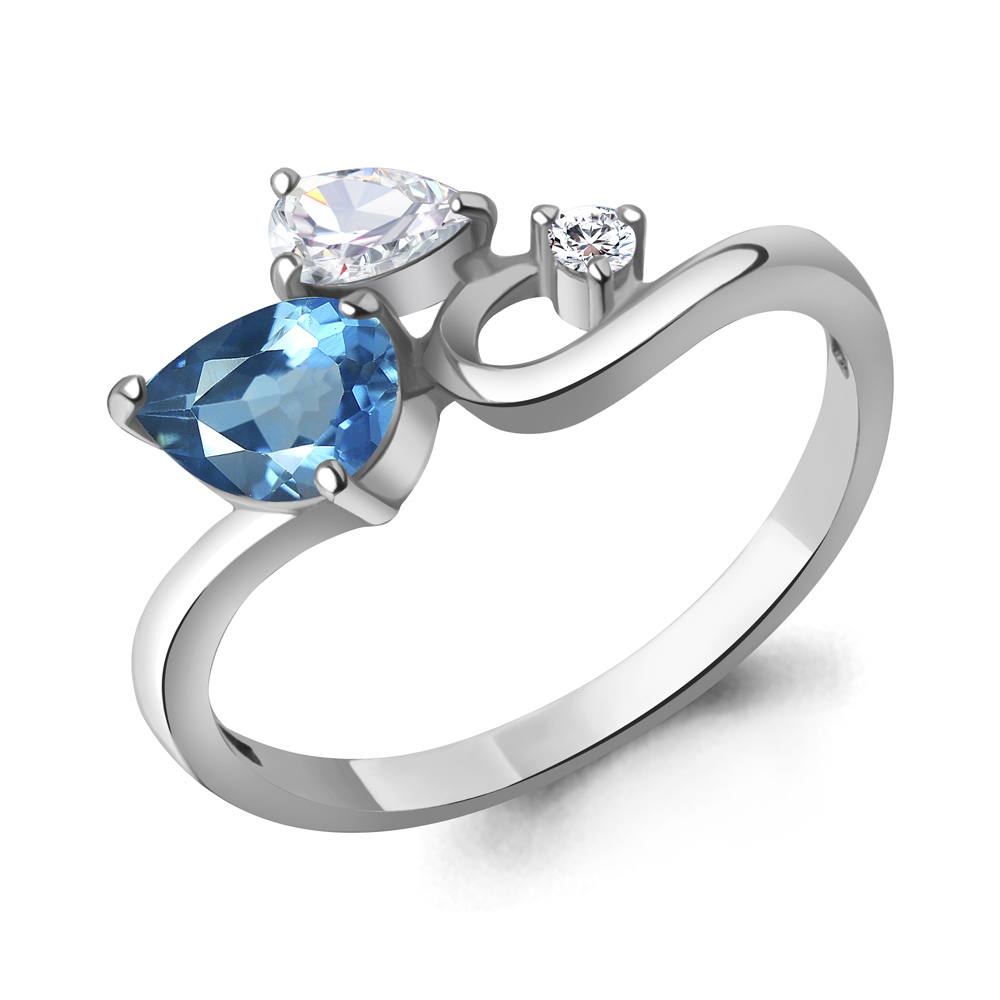6983905 Кольцо из Серебра с топазом свисс блю, фианитами