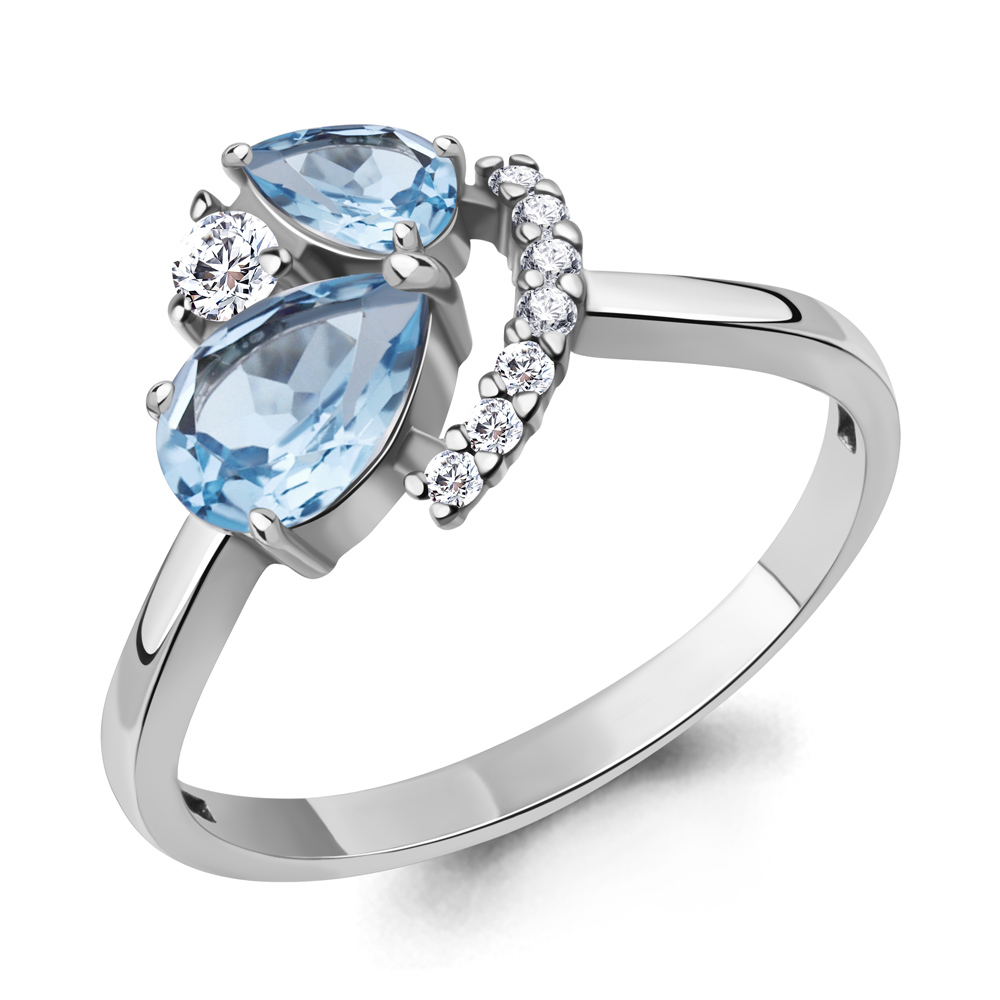 6984005А Кольцо из Серебра с топазами свисс блю, фианитами