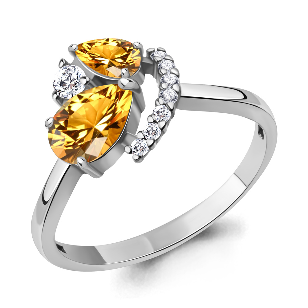 6984006А Кольцо из Серебра с фианитами, цитринами