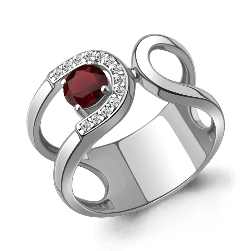 6984703А Кольцо из Серебра с гранатом, фианитами из коллекции "BUARO"