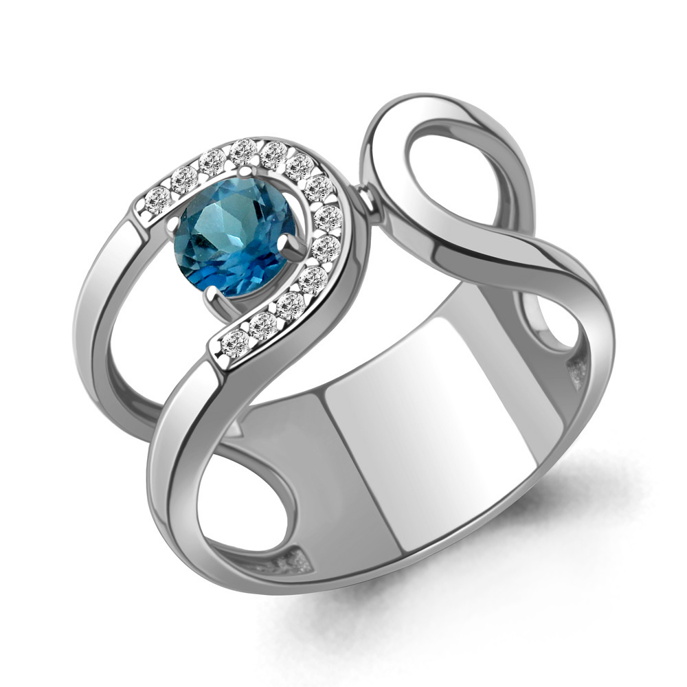 6984708А Кольцо из Серебра с топазом лондон блю, фианитами из коллекции "BUARO"