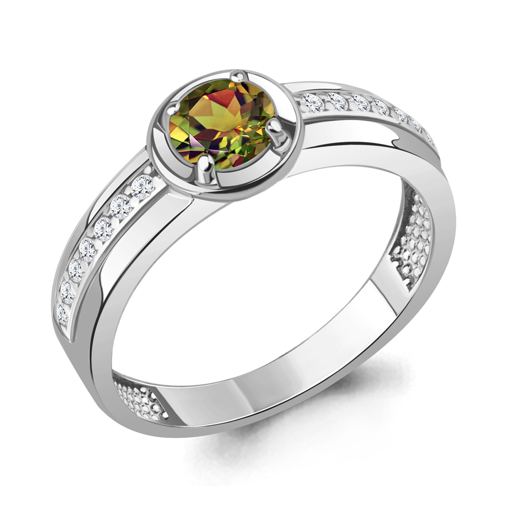 6985219А Кольцо из Серебра с султанитом иск., фианитами