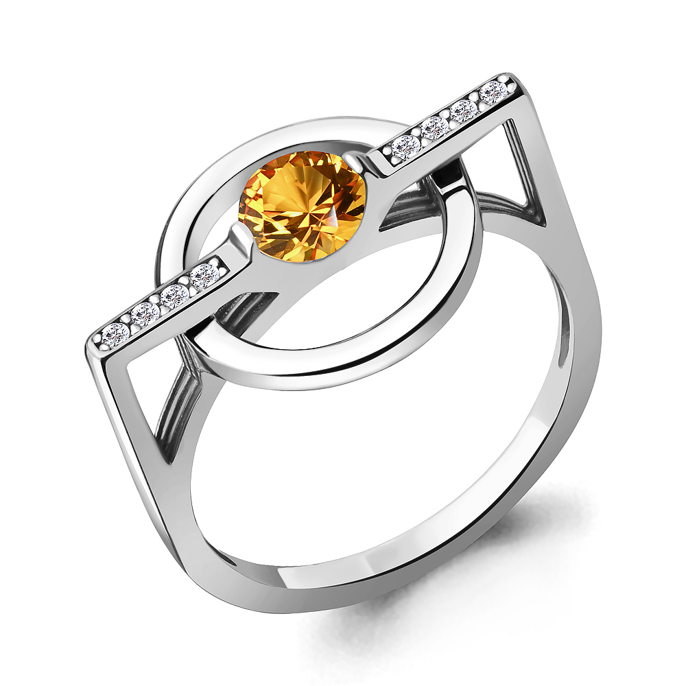 6986706А Кольцо из Серебра с фианитами, цитрином из коллекции "BUARO"