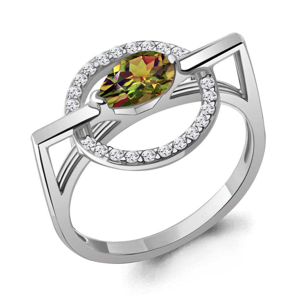 6986819А Кольцо из Серебра с султанитом иск., фианитами из коллекции "BUARO"