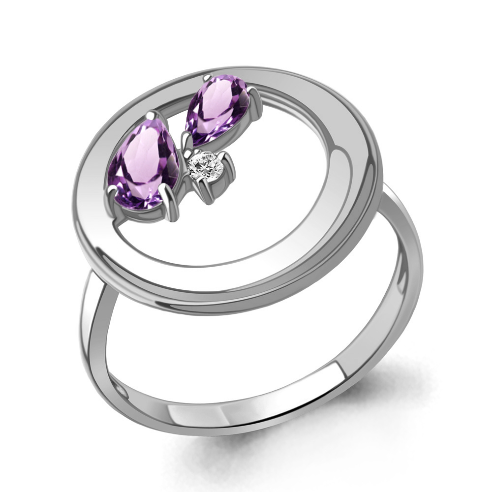 6987004А Кольцо из Серебра с аметистами, фианитом