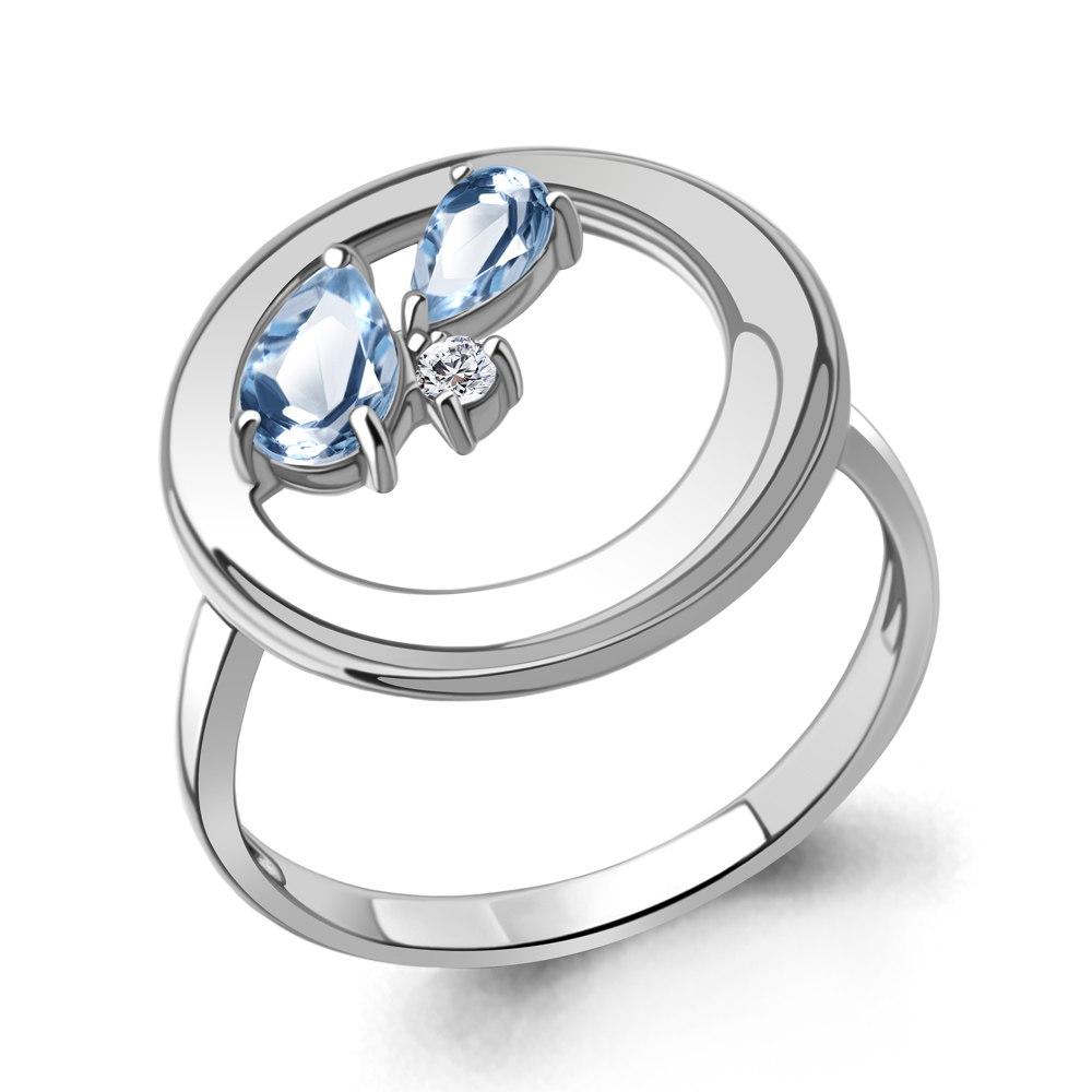 6987005А Кольцо из Серебра с топазами свисс блю, фианитом