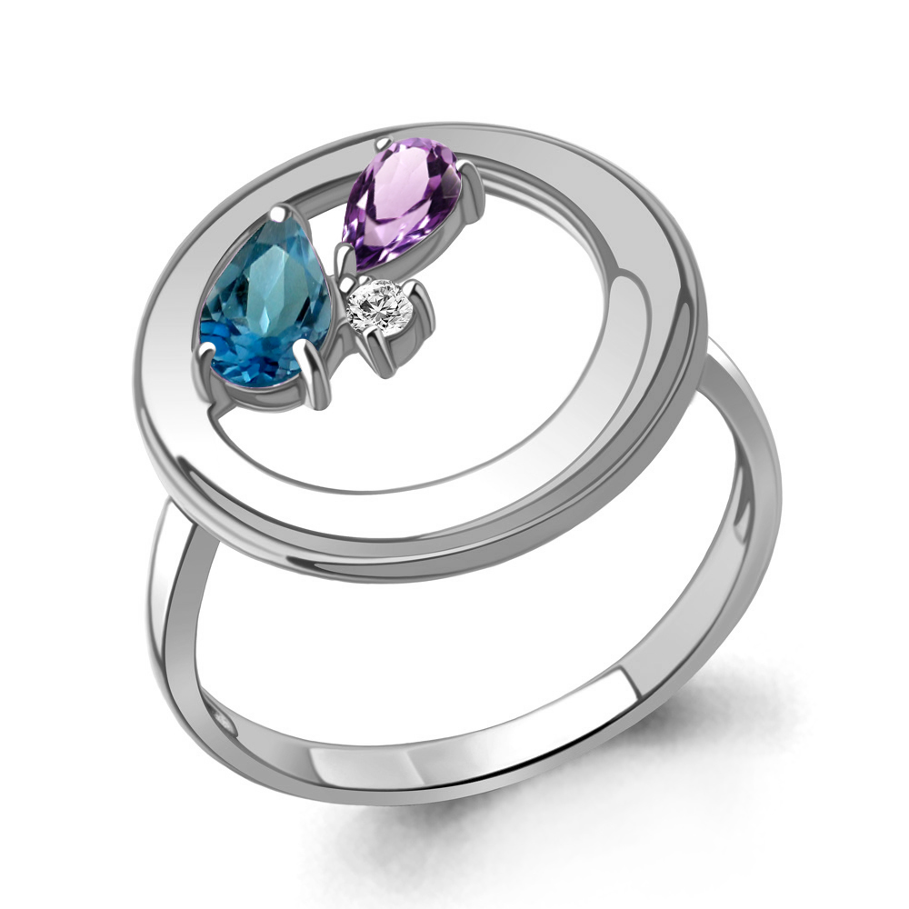 6987032А Кольцо из Серебра с аметистом, топазом лондон блю, фианитом