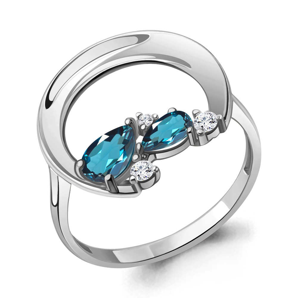 6987308А Кольцо из Серебра с топазами лондон блю, фианитами