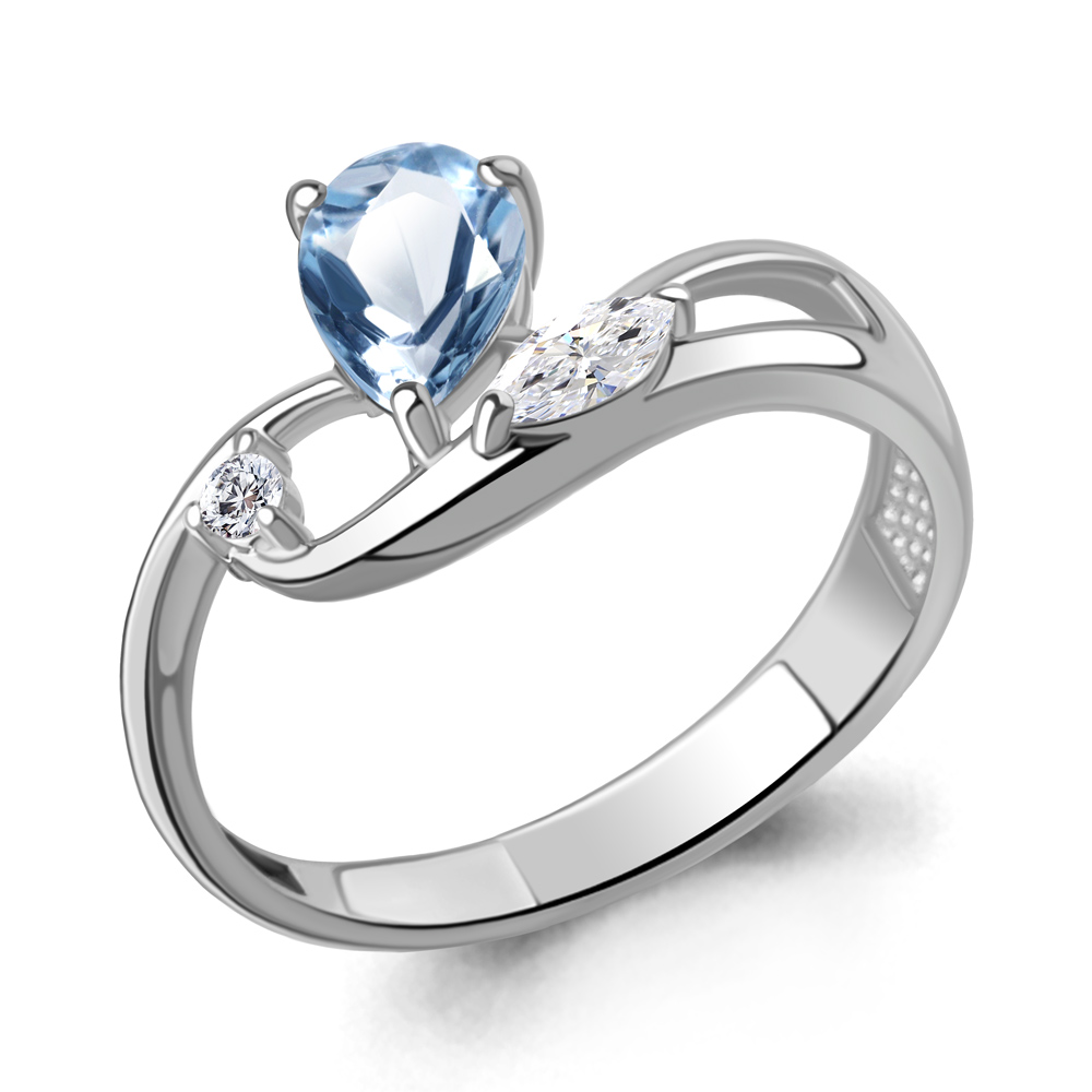 6987605А Кольцо из Серебра с топазом свисс блю, фианитами