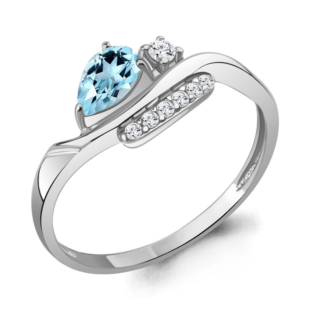 6988102А Кольцо из Серебра с топазом скай блю, фианитами