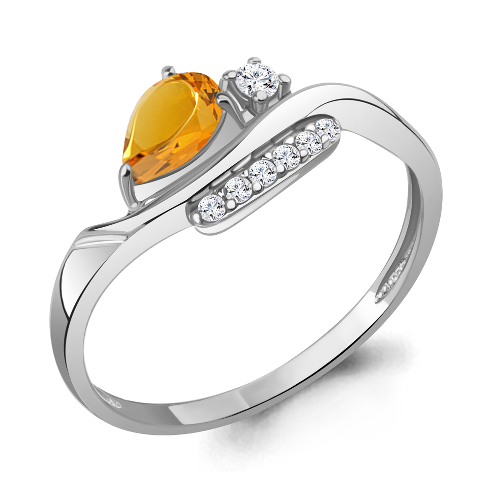 6988106А Кольцо из Серебра с фианитами, цитрином