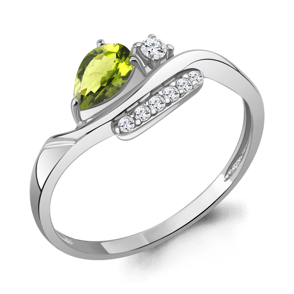 6988107А Кольцо из Серебра с фианитами, хризолитом