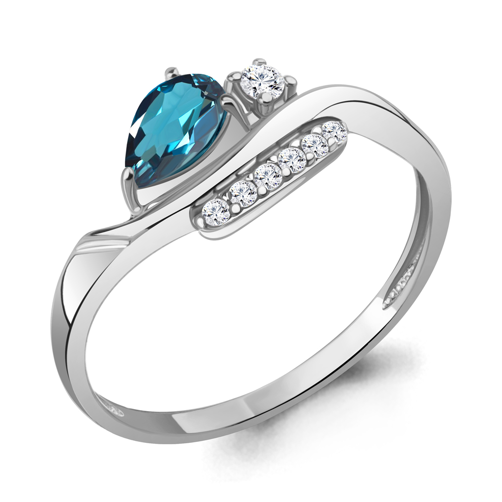 6988108А Кольцо из Серебра с топазом лондон блю, фианитами
