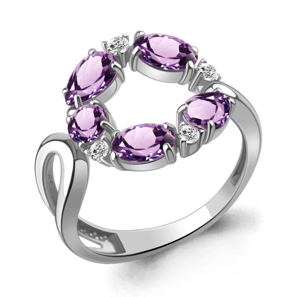 6988304А Кольцо из Серебра с аметистами, фианитами