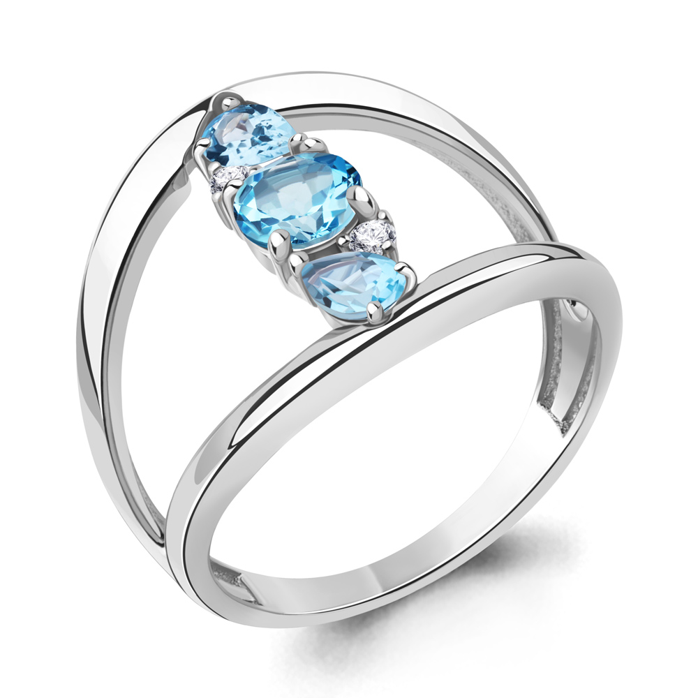 6988405А Кольцо из Серебра с топазами свисс блю, фианитами