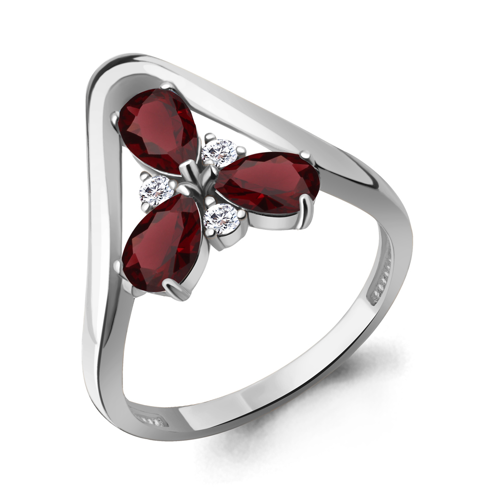 6988503А Кольцо из Серебра с гранатами, фианитами