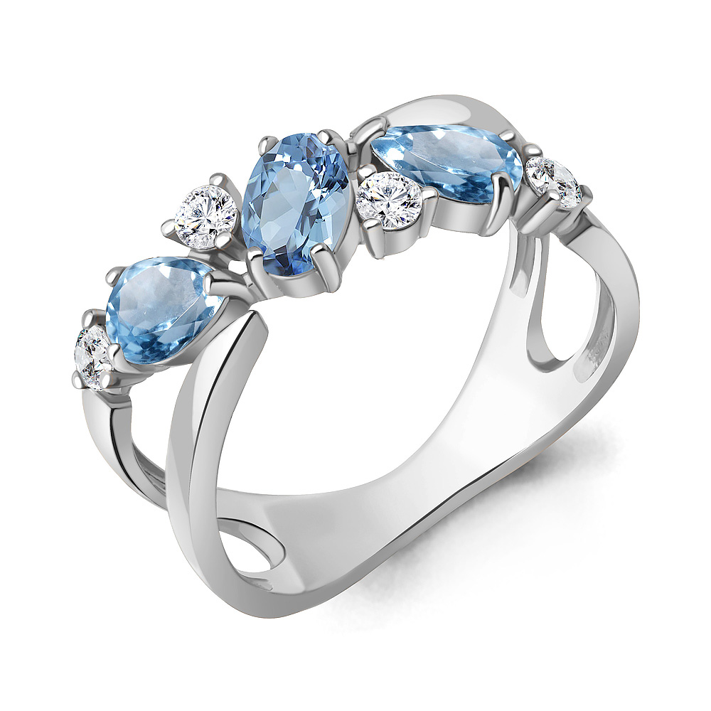 6988605А Кольцо из Серебра с топазами свисс блю, фианитами