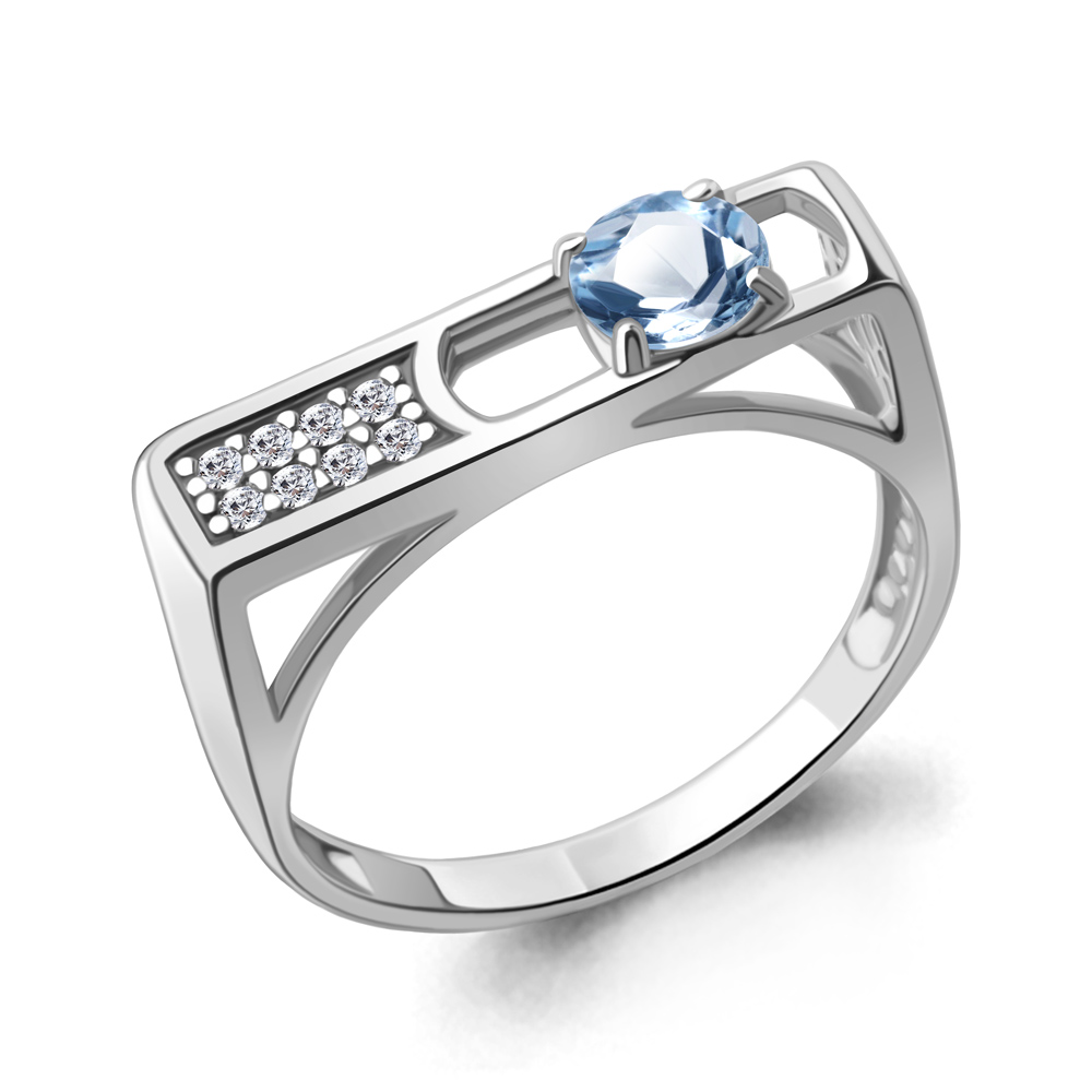 6988905А Кольцо из Серебра с топазом свисс блю, фианитами