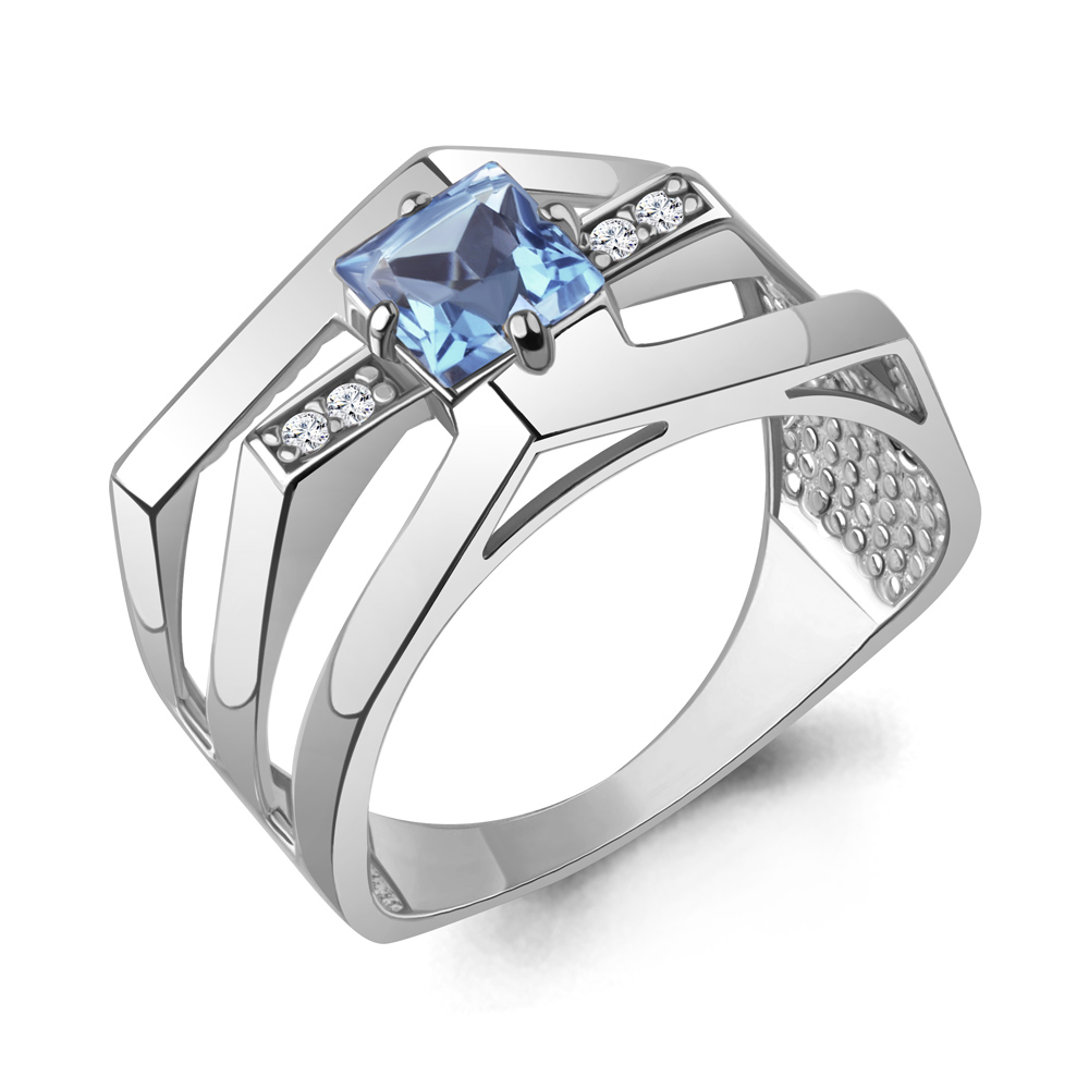 6989405А Кольцо из Серебра с топазом свисс блю, фианитами