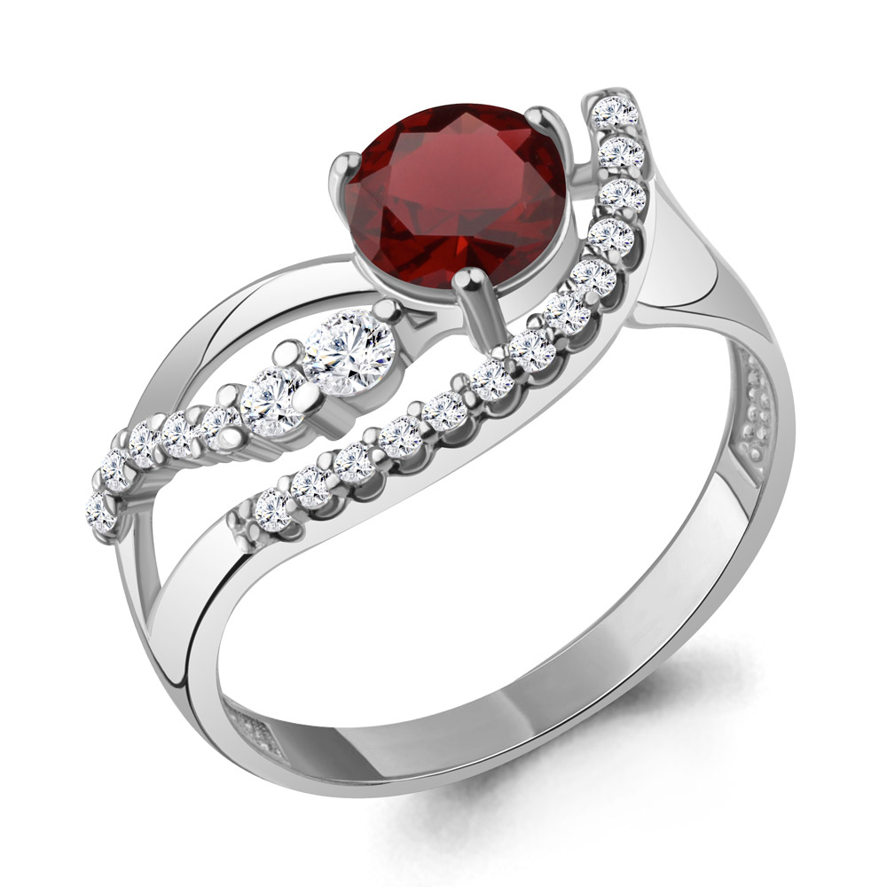 6989903А Кольцо из Серебра с гранатом, фианитами