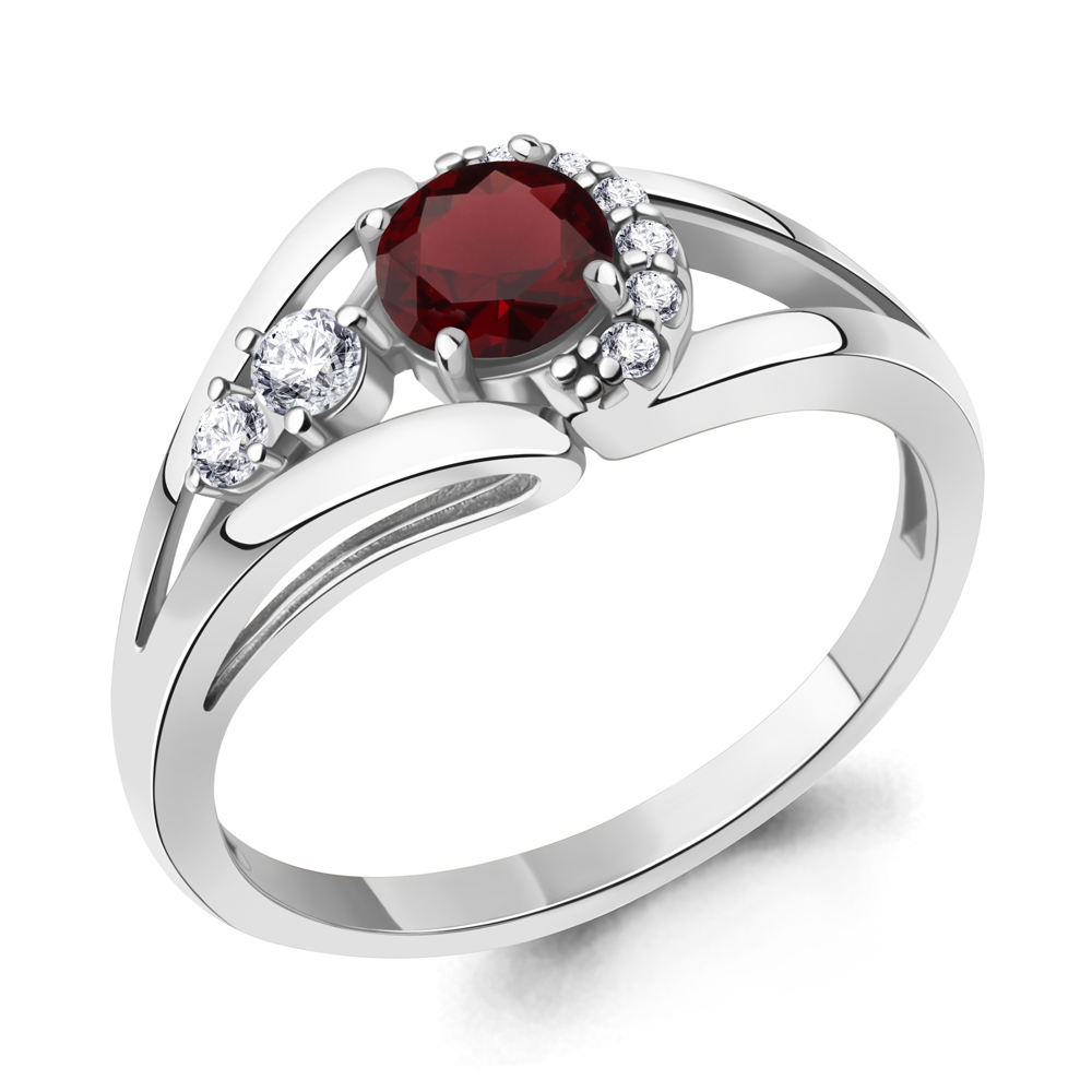6990303А Кольцо из Серебра с гранатом, фианитами