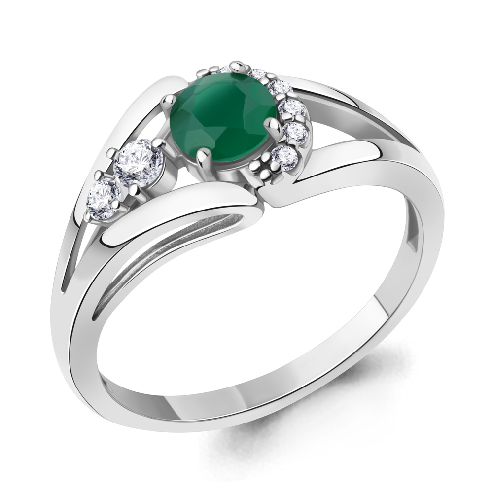 6990309А Кольцо из Серебра с агатом, фианитами