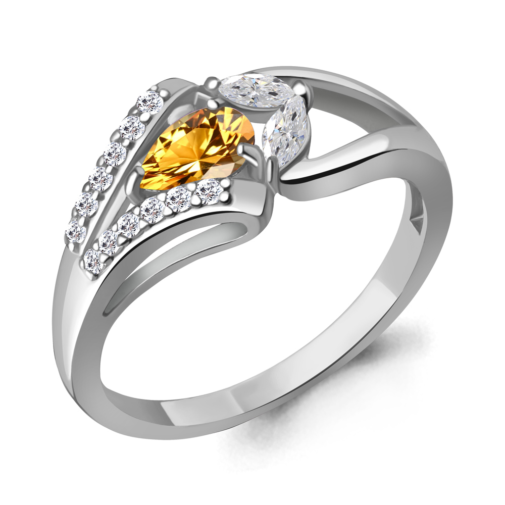 6990406А Кольцо из Серебра с фианитами, цитрином
