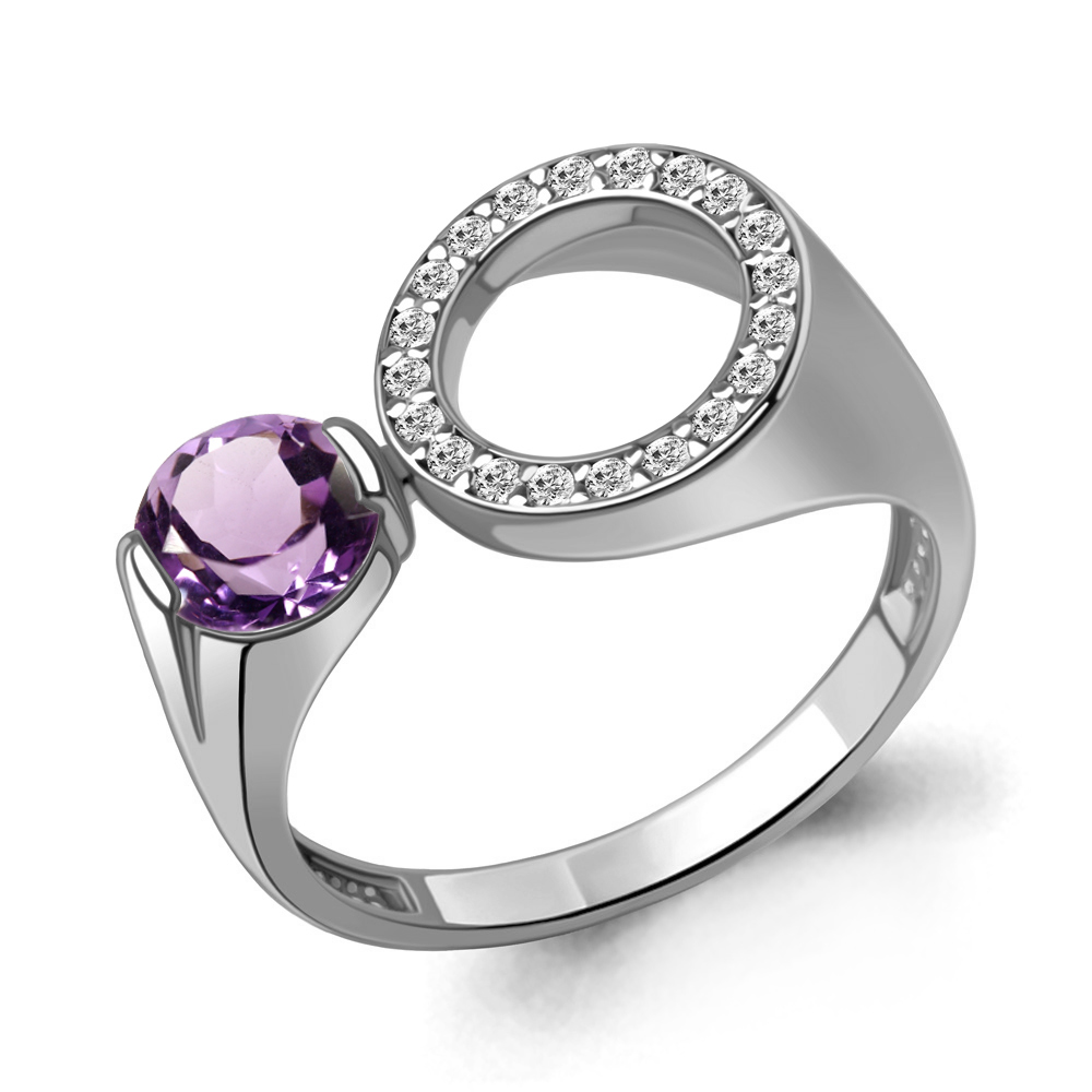 6990904А Кольцо из Серебра с аметистом, фианитами из коллекции "BUARO"