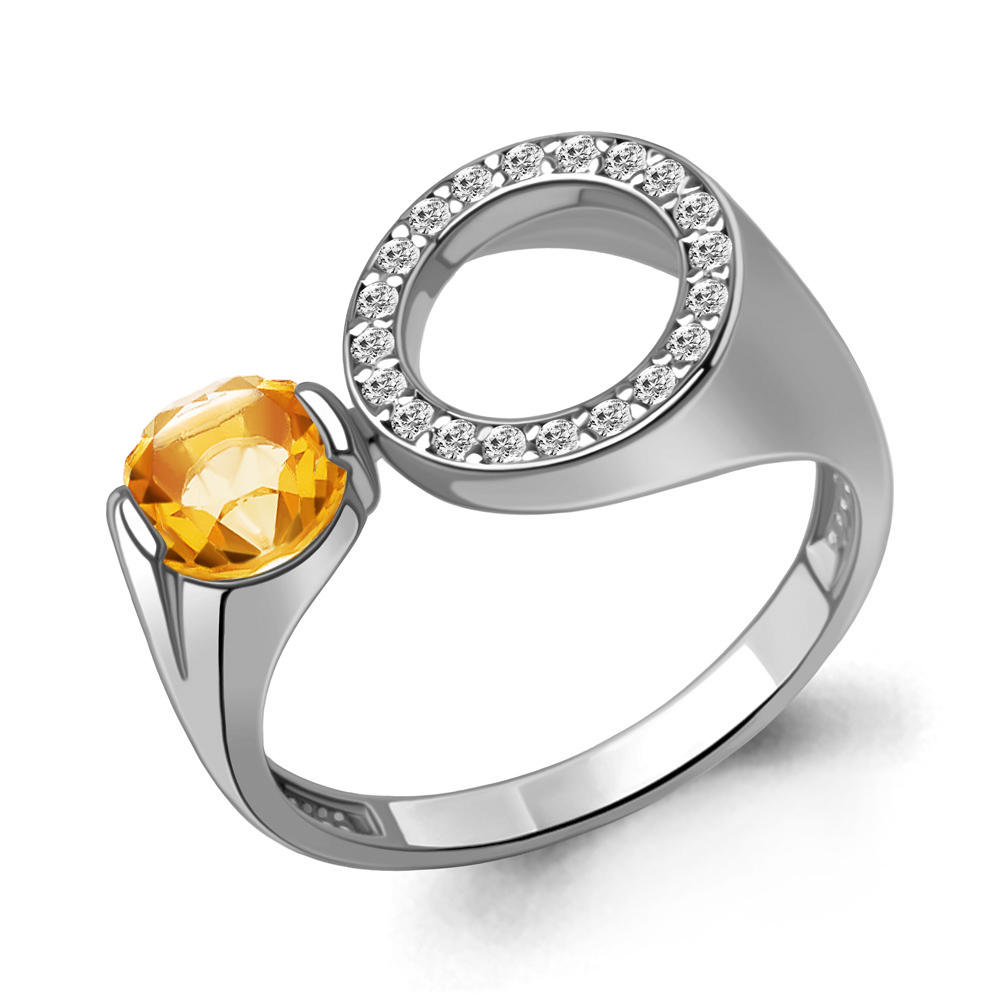6990906А Кольцо из Серебра с фианитами, цитрином из коллекции "BUARO"