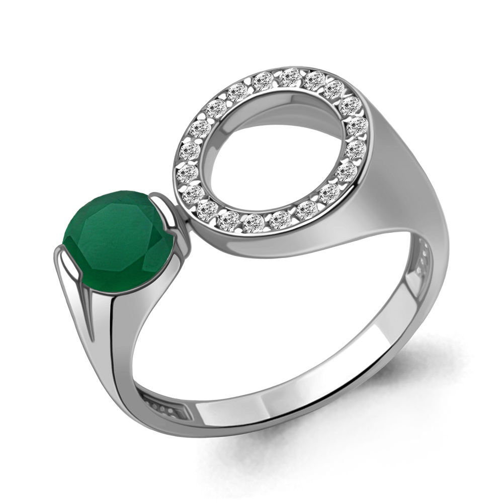 6990909А Кольцо из Серебра с агатом, фианитами из коллекции "BUARO"