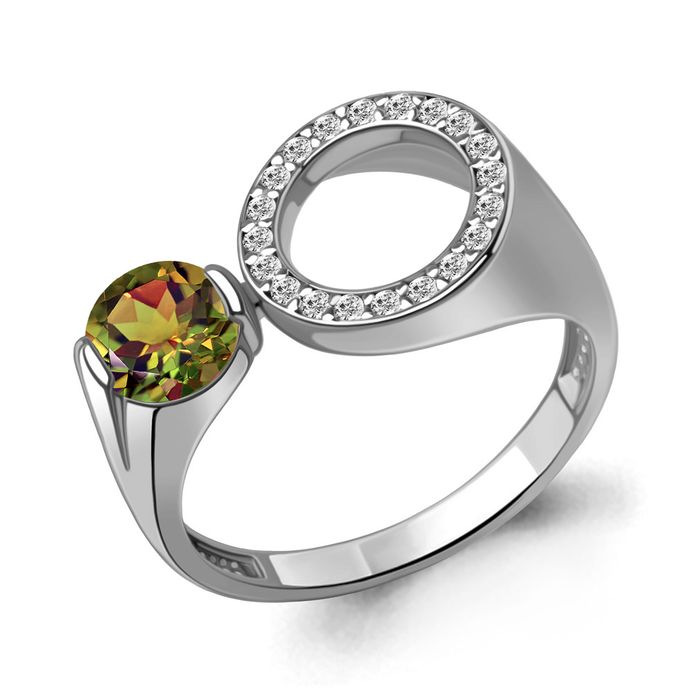 6990919А Кольцо из Серебра с султанитом иск., фианитами из коллекции "BUARO"