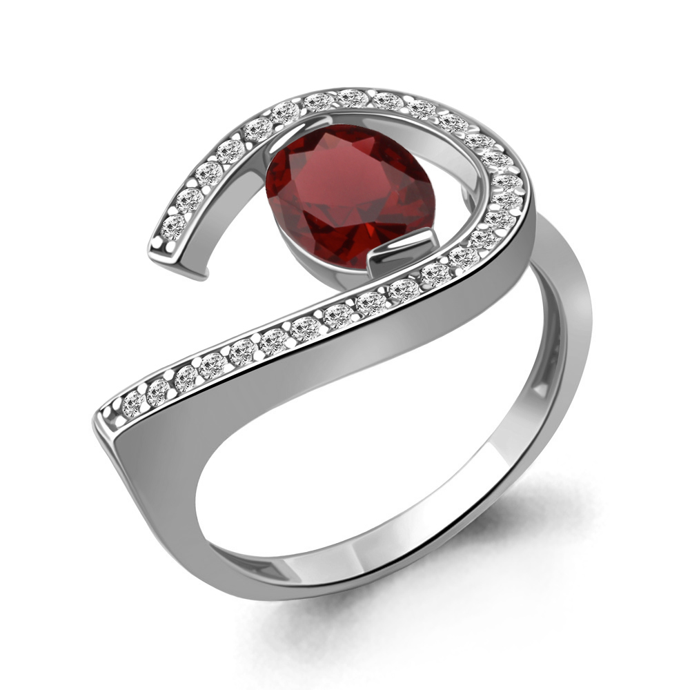 6991203А Кольцо из Серебра с гранатом, фианитами из коллекции "BUARO"