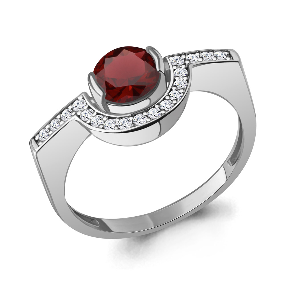 6991303А Кольцо из Серебра с гранатом, фианитами из коллекции "BUARO"