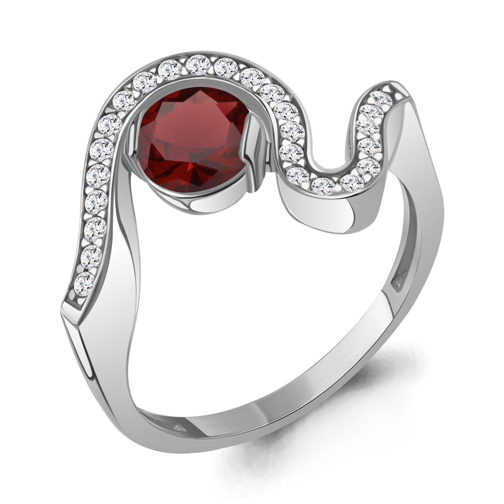 6991403А Кольцо из Серебра с гранатом, фианитами из коллекции "BUARO"