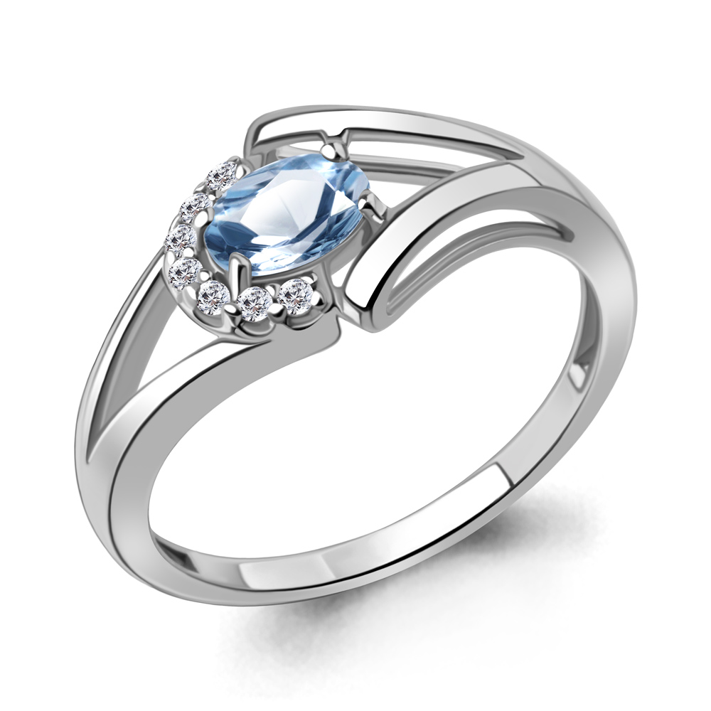 6991605А Кольцо из Серебра с топазом свисс блю, фианитами