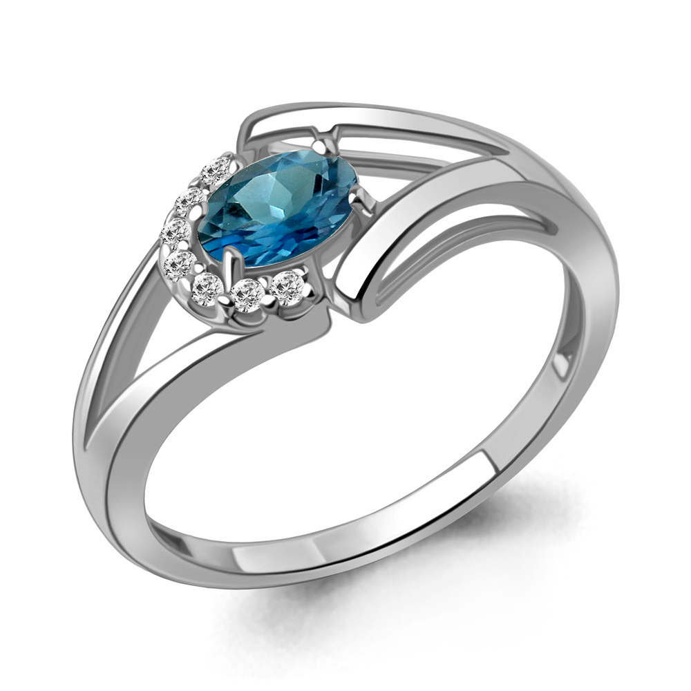 6991608А Кольцо из Серебра с топазом лондон блю, фианитами