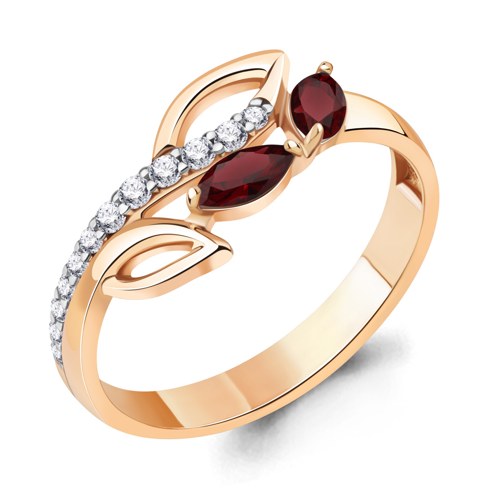 6991903А Кольцо из Золота с гранатами, фианитами