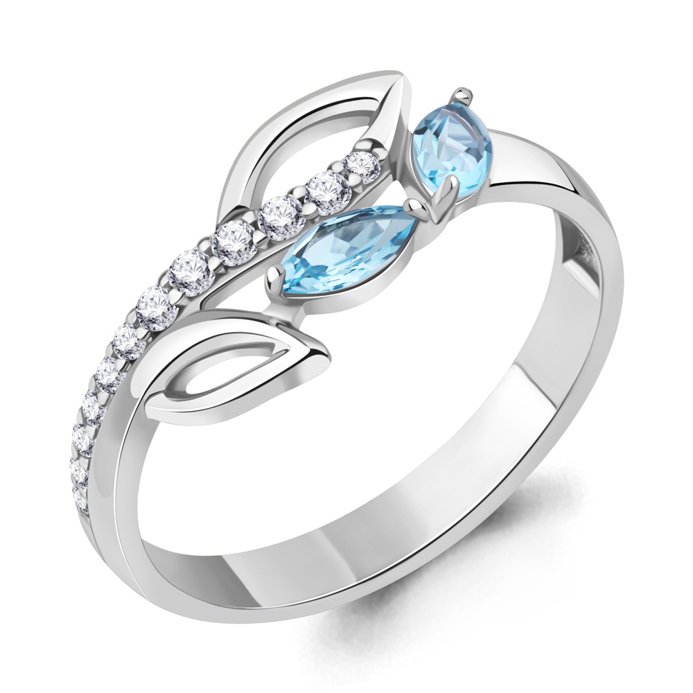 6991905А Кольцо из Серебра с топазами свисс блю, фианитами