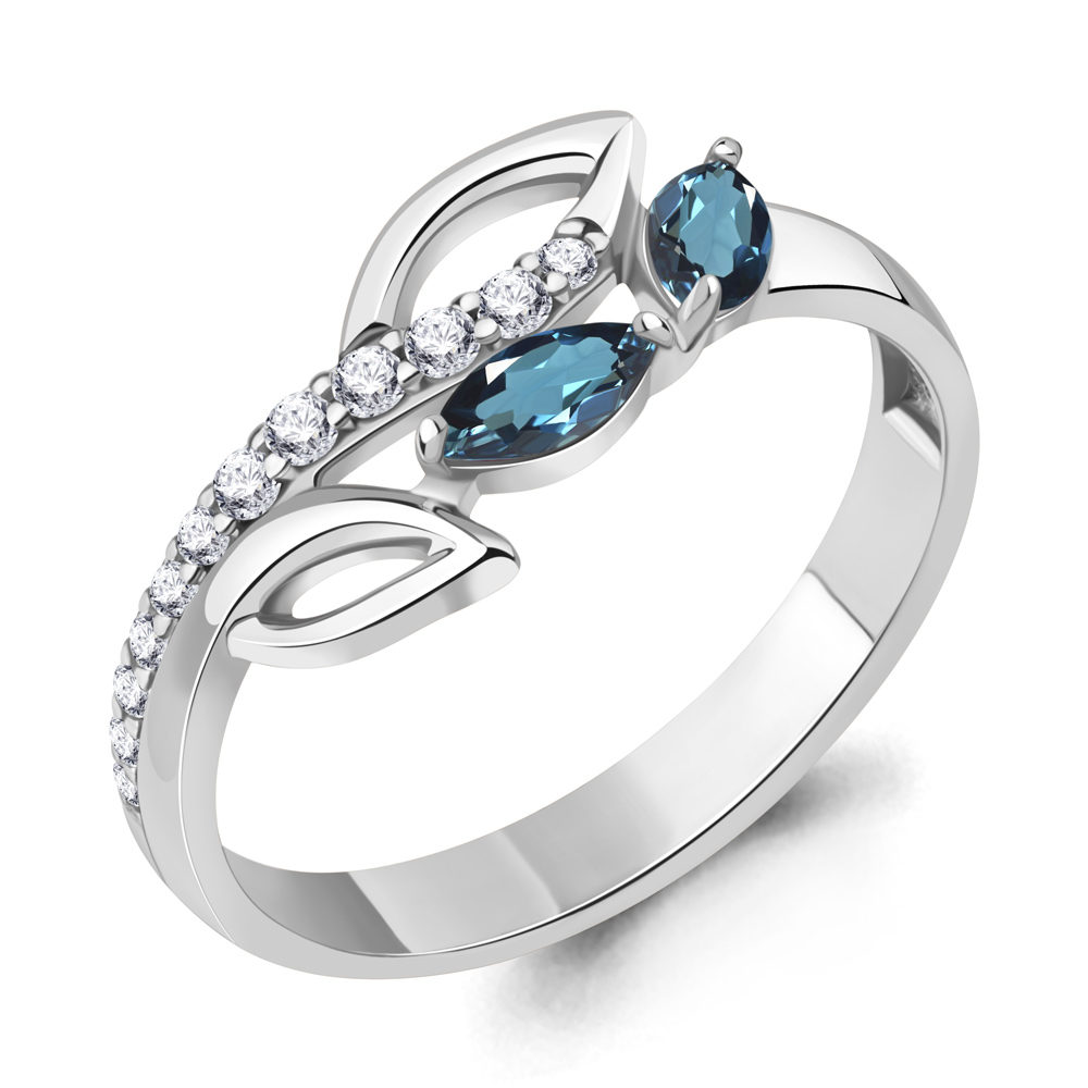 6991908А Кольцо из Серебра с топазами лондон блю, фианитами