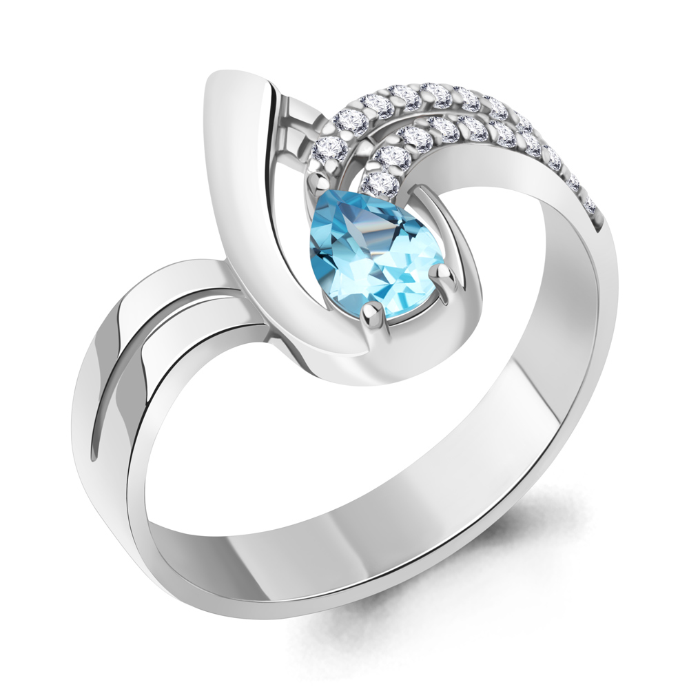 6992105А Кольцо из Серебра с топазом свисс блю, фианитами