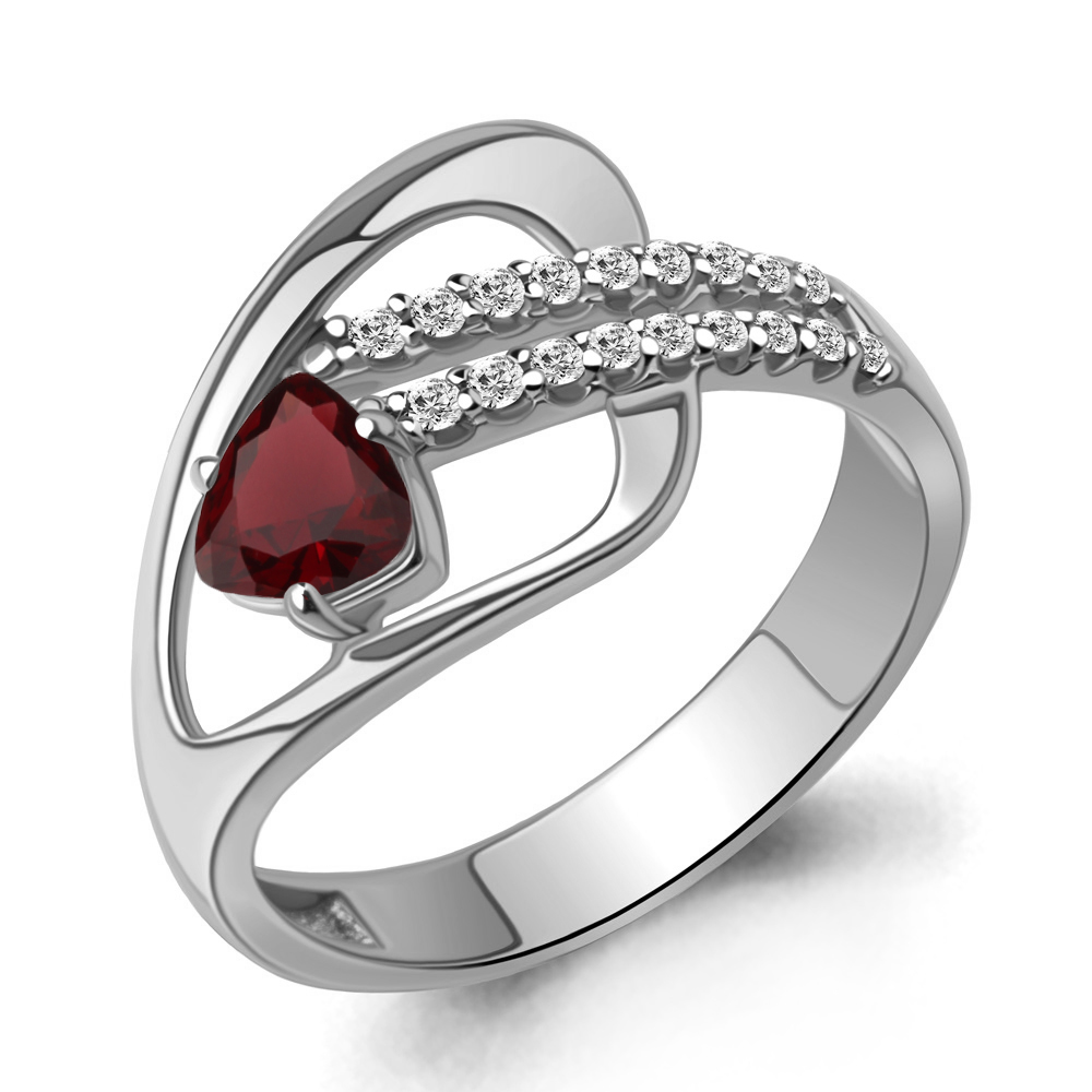 6992203А Кольцо из Серебра с гранатом, фианитами