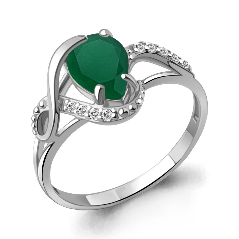 6992309А Кольцо из Серебра с агатом, фианитами